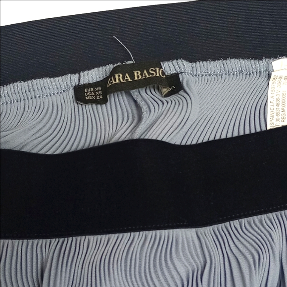 🆕 ZARA PLEATED CULOTTES TROUSERS LIGHT BLUE CROPPED PANTS WITH VELVET WAISTBAND - Picture 8 of 10